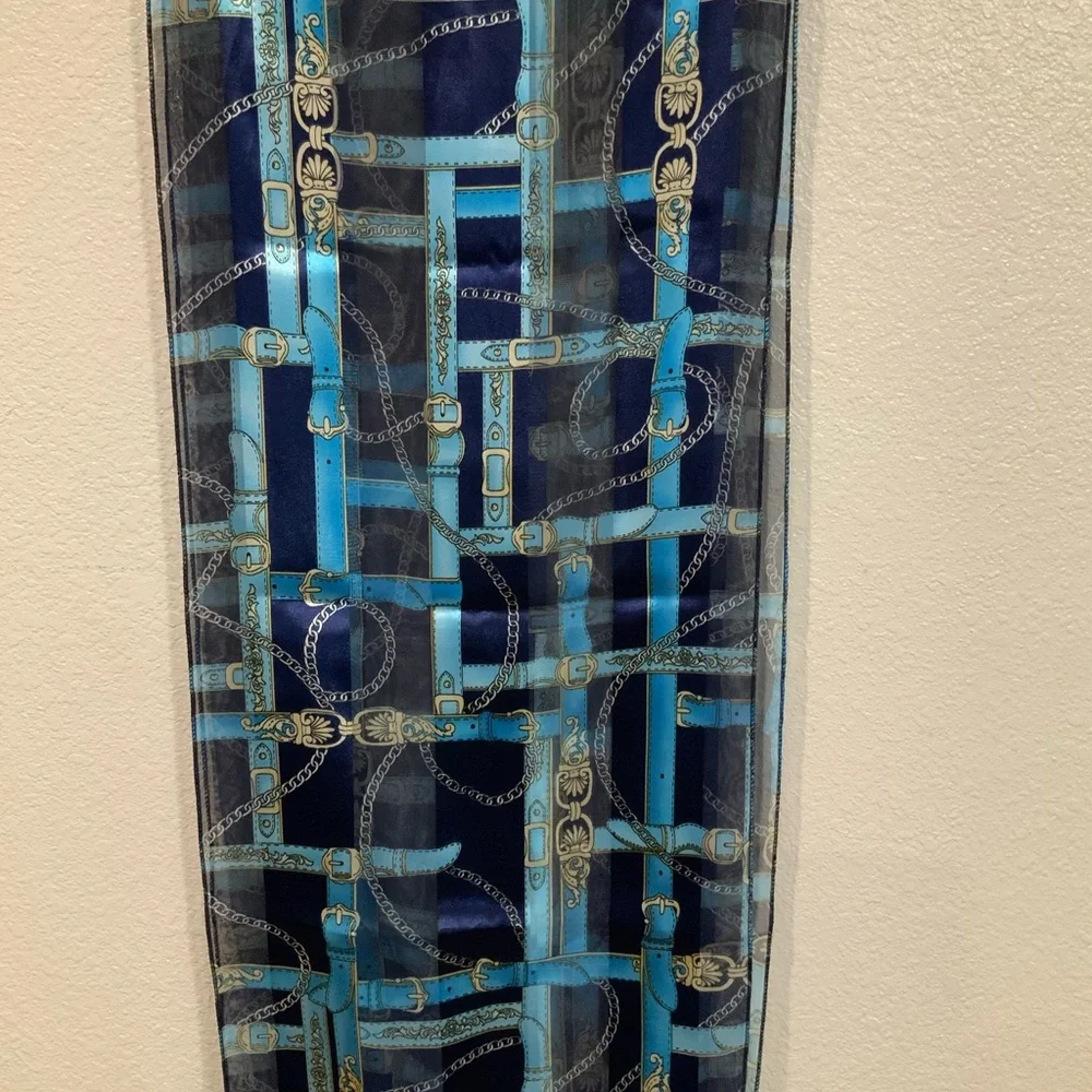 Chic Blue and Silver Patterned Scarf